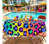 1 pièce Nappe ronde imprimée léopard dégradé néon, nappe imprimée 2D haute définition pour plage/fête EDM, nappe thème festival de musique, housse anti-poussière pour patio de boîte de nuit, décoratio