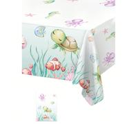 1 pièce Nappe thème animal marin, thème du monde sous-marin avec motifs de tortue de mer, poulpe et poissons, nappe en plastique de 51*87 pouces, convient pour l'anniversaire, la décoration de mariage