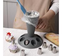 1 Pièce Nouveau Porte-outils De Tuyauterie De Fleur Grise Détachable, Comprenant Un Porte-buse De Tuyauterie, Un Porte-sac De Tuyauterie Et Un Rangement De Buse De Tuyauterie, Convient Pour La Cuisson