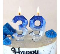 1 pièce Nouvelle bougie de gâteau d'anniversaire/de fête en forme de diamant avec dégradé bleu à argent, avec les numéros 0-9, pour Noël 7,5,9,2,3,4,6,8,1,0Cire