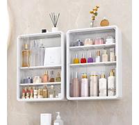 1 pièce Organisateur de maquillage monté au mur sans perçage avec étagères amovibles, boîte de rangement cosmétique multifonction, accessoires de salle de bain transparents, surface non finie, boîte d