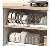 1 pièce Organisateur de tiroir de cuisine extensible, conception coulissante gain de place avec support de couvercle de casserole réglable, convient pour le comptoir ou l'armoire, rangement efficace d