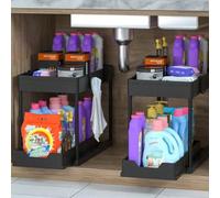 1 pièce Organisateur et rangement sous l'évier, panier coulissant à 2 niveaux avec crochets, organisateur et rangement polyvalent sous l'évier pour la salle de bain et la cuisine, en métal et plastiqu