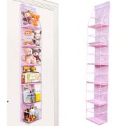 1 pièce Organiseur suspendu à 6 étagères derrière la porte avec 2 crochets, sac de rangement suspendu en maille rose pour les peluches, les vêtements et la nourriture, organisateur de rangement pliabl