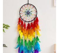 1 pièce Ornement décoratif à suspendre en plumes colorées, décoration maison bohème pour chambre d'enfant, attrape-rêves forêt vintage nordique Perles colorées,Perles colorées avec ceinture lumineuse,