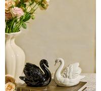 1 pièce Ornement en céramique de cygne noir et blanc, décoration animale créative pour le salon et le bureau Un morceau de cygne en céramique noire,Deux couples de cygnes noirs et blancs,Une paire de 