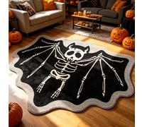 1 pièce Paillasson d'Halloween - Design gothique noir & blanc avec crâne & chauve-souris, tapis de sol décoratif intérieur, crée une atmosphère festive, revêtement de sol de style saisonnier confortab
