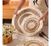 1 pièce Paille Sous-bock , Bohème Tissé Design À Franges Sous-Bock De Tasse Pour Vaisselle Tableau 25cm round,35cm RoundUnicolorePaille