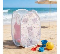 1 pièce Panier à linge en maille, panier à linge pliable avec imprimé animal de dessin animé, bac de rangement pour jouets et vêtements chaton gris,Baleine bleue,singe girafe bleu,Paresseux noir,Lapin