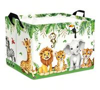1 pièce Panier à linge thème zoo, bac de rangement pour vêtements/livres à motif de feuilles, boîte cadeau de décoration de chambre, avec motif éléphant/lion/girafe 35*25*25,45*30*28Canevas