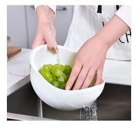 1 pièce Panier de drainage minimaliste polyvalent en plastique blanc avec poignée, matériau 3-en-1 pour lavage du riz/filtration de l'eau/maintien des fruits, léger, anti-basculement, organisateur de 