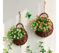 1 pièce Panier de fleurs décoratif en osier fait main, jardinière suspendue murale pour la décoration de la maison L,M,S,XLOsier