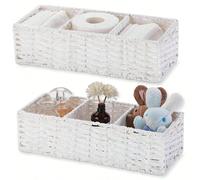 1 pièce Panier de rangement décoratif tressé à la main, organisateur de toilette en rotin, panier à 3 niveaux en jacinthe d'eau, convient pour la chambre, la salle de bain et le salon, bac multifoncti