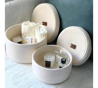 1 pièce Panier de rangement en corde de jute avec couvercle, boîte organisatrice tressée ronde pour jouets, cosmétiques, cadeau de la Saint-Valentin, style cottage printemps-été, indispensable pour la