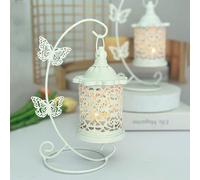 1 pièce Panier suspendu en métal blanc vintage ajouré en forme de papillon, décoration de bougeoir. Convient pour l'Aïd, Pâques, la Saint-Valentin, la décoration de mariage, support de bougie artisana