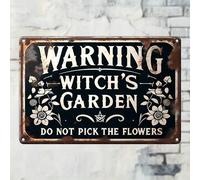 1 pièce Panneau d'avertissement de jardin de sorcière vintage - S'il vous plaît ne cueillez pas les fleurs Décoration, Art mural en métal de fer-blanc vintage convenant pour la maison, le garage, le c