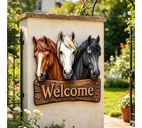 1 pièce Panneau de bienvenue tête de cheval 2D plat, décoration murale cheval en métal, sculpture de jardin extérieur, décoration de clôture de ferme. Convient pour afficher l'adresse de la maison, la