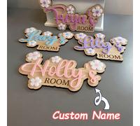 1 pièce Panneau de chambre personnalisé avec fleurs, panneau de porte marguerite pour chambre d'enfant, panneau de porte en bois et acrylique avec nom personnalisé, panneau de porte de vec nom