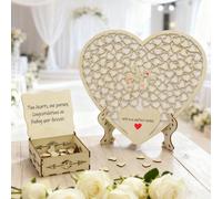 1 pièce Panneau de mariage en bois en forme de cœur créatif, peut être utilisé comme décoration de comptoir, bloc-notes DIY ou souvenir de collection. Convient pour anniversaire de mariage, fête de ma