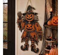 1 pièce Panneau de porte en bois vintage Halloween Homme Citrouille, Décoration suspendue, Sorcier Épouvantail Squelette Clown, Plusieurs styles disponibles, Corde de jute, Décoration murale suspendue