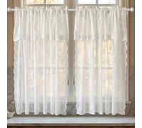 1 pièce Panneau de rideau semi-transparent de style romantique français avec bordure en dentelle brodée de perles, 100% polyester voile, conception de poche pour tringle, rideau décoratif réglable pou