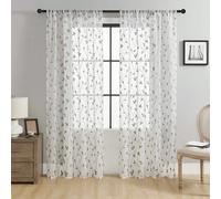 1 pièce Panneau de rideau transparent brodé avec motif de feuilles et poche, rideau voile semi-transparent en lin artificiel à motif floral pour chambre à coucher/salon, rideau voile brodé, rideau tra