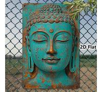 1 pièce Panneau en étain vintage 2D plat avec image de Bouddha, décoration murale en métal pré-percée pour maison, club, café, image amusante à suspendre 8x12 pouces/20*30 cm, trous pré-percés comme i