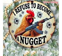 1 pièce Panneau métallique plat 2D, thème vintage de ferme avec poulet, 8x8 pouces, humoristique "Je refuse de devenir un nugget de poulet", design campagnard, plaque murale métallique, convient pour 