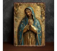 1 pièce Panneau métallique style vintage Vierge Marie - Décoration de maison catholique, art mural de style fermier, cadeau décoratif chrétien en plaque d'étain, 8"X12" en aluminium, à accrocher au mu