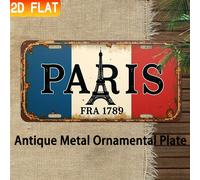 1 pièce Panneau métallique vintage de la Tour Eiffel de Paris - Décoration murale, style plaque d'immatriculation rustique, convient pour la maison, le bar, le garage, le repaire d'homme - Utilisation