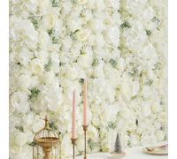 1 pièce Panneau mural de fleurs artificielles, mur de fausses fleurs blanches, environ roses en faux soie et fleurs d'hortensia, fond floral 3D réaliste convenant à la décoration de la maison, décor d