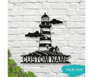 1 pièce Panneau nautique en métal personnalisé - Motif phare et mouette, adapté à la décoration de la maison et de la villa en bord de mer, art mural intérieur/extérieur, idée cadeau unique, décoratio