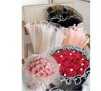 1 pièce Papier de soie à fleurs ondulé, ruban en maille de perles, matériaux d'emballage de bouquet de fleurs artificielles, convient pour les décorations de fêtes, mariages, anniversaires, fourniture