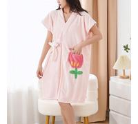 1 pièce Peignoir pour femme, taille unique, couleur unie en polaire de corail, doux et absorbant, fibre super fine séchage rapide, convient pour la maison, la salle de bain, la piscine, serviette de p