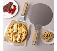 1 pièce Pelle à pizza en acier inoxydable de 12 pouces avec manche en bois, conception perforée, pelle à pizza en acier inoxydable, pelle à pizza ronde en métal, grande pelle à pizza avec manche en bo