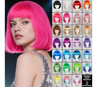 1 pièce Perruque courte avec frange, perruque de cosplay anime colorée pour fête, disponible en rose, vert, noir, or, rouge, marron, bleu, blanc, violet, orange, jaune, arc-en-ciel et autres couleurs 