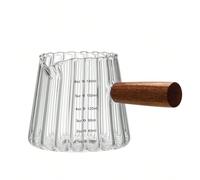 1 pièce Pichet à écumer le lait en verre de 6 oz avec poignée en bois, tasse à mesurer, crémier à rayures verticales pour café, latte, cappuccino, mini pot à lait. Fournitures scolaires pour la rentré