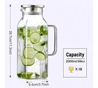 1 pièce Pichet carré en verre de 2 L/68 oz avec couvercle et poignée, convient pour le réfrigérateur, les boissons glacées comme le thé et le café. Pichet en verre borosilicaté résistant à la chaleur