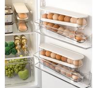 1 pièce pièce/2 pièces Boîte de rangement à roulement automatique pour œufs pour porte latérale de réfrigérateur, organisateur d'œufs en plastique transparent à 2 niveaux, accessoire de cuisine gain d