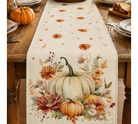 1 pièce pièce Chemin de table floral citrouille d'automne, chemin de table décoration Thanksgiving feuille d'érable aquarelle, style rustique de ferme, convient pour la cuisine, la salle à manger, la