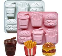 1 pièce pièce Moule de cuisson Hamburger Frites Cola, Moule en silicone en forme de pot de miel, soda cola, frites, hamburger, convient pour le chocolat, les bonbons, la gelée, les glaçons, les biscui