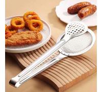 1 pièce/Pince à aliments en acier inoxydable, Pinces de cuisine 2-en-1 en acier inoxydable, Pinces pour friteuse en acier inoxydable, Pinces pour égoutter l'huile, Écumoire à fente, Filtre en maille p