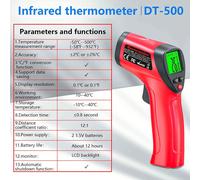 1 pièce Pistolet thermomètre infrarouge, thermomètre sans contact portatif, écran LCD rétroéclairé, émissivité réglable, thermomètre laser numérique, convient pour la cuisine à la maison, la pizza, le