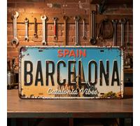 1 pièce Plaque décorative en métal vintage de Barcelone & Ornement | Décoration murale de style rustique, convient pour la cave à hommes, le garage, le bar, la maison, idéal pour les passionnés d'auto