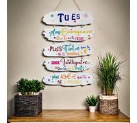 1 pièce Plaque murale en bois inspirée du français, texte français avec affirmation positive, ton de couleur doux - Convient pour la décoration de la maison, du bureau, de la salle de adeau