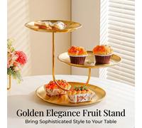 1 pièce Plateau à fruits en acier inoxydable à 3 niveaux, support à collations pour le salon, plateau de présentation de desserts, collations et fruits pour fêtes, convient pour une utilisation quotid