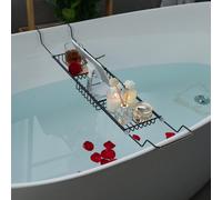 1 pièce Plateau de baignoire en métal noir réglable - Étagère de rangement de salle de bain en métal extensible (66-95)*15*5cmFer