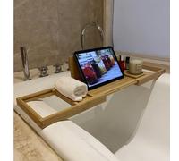 1 pièce Plateau de bain en bambou extensible, supporte tablette, livres, téléphone, support à vin, convient pour les tablettes jusqu'à 11 pouces Taille UniqueBambou