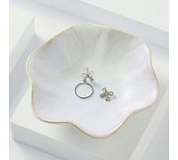 1 pièce Plateau de bijoux en céramique à pétales de fleurs, plat décoratif à motif de pétales pour le rangement et l'exposition de bijoux, décoration d'intérieur, cadeau pour la Saint-Valentin, Noël o