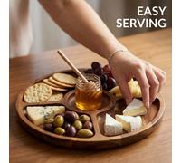 1 pièce Plateau de service en bois, plateau compartimenté, plateau alimentaire avec 2/3/4/5 compartiments, rond, rectangulaire, plateau ovale à compartiments pour la viande, le fromage, les noix et le